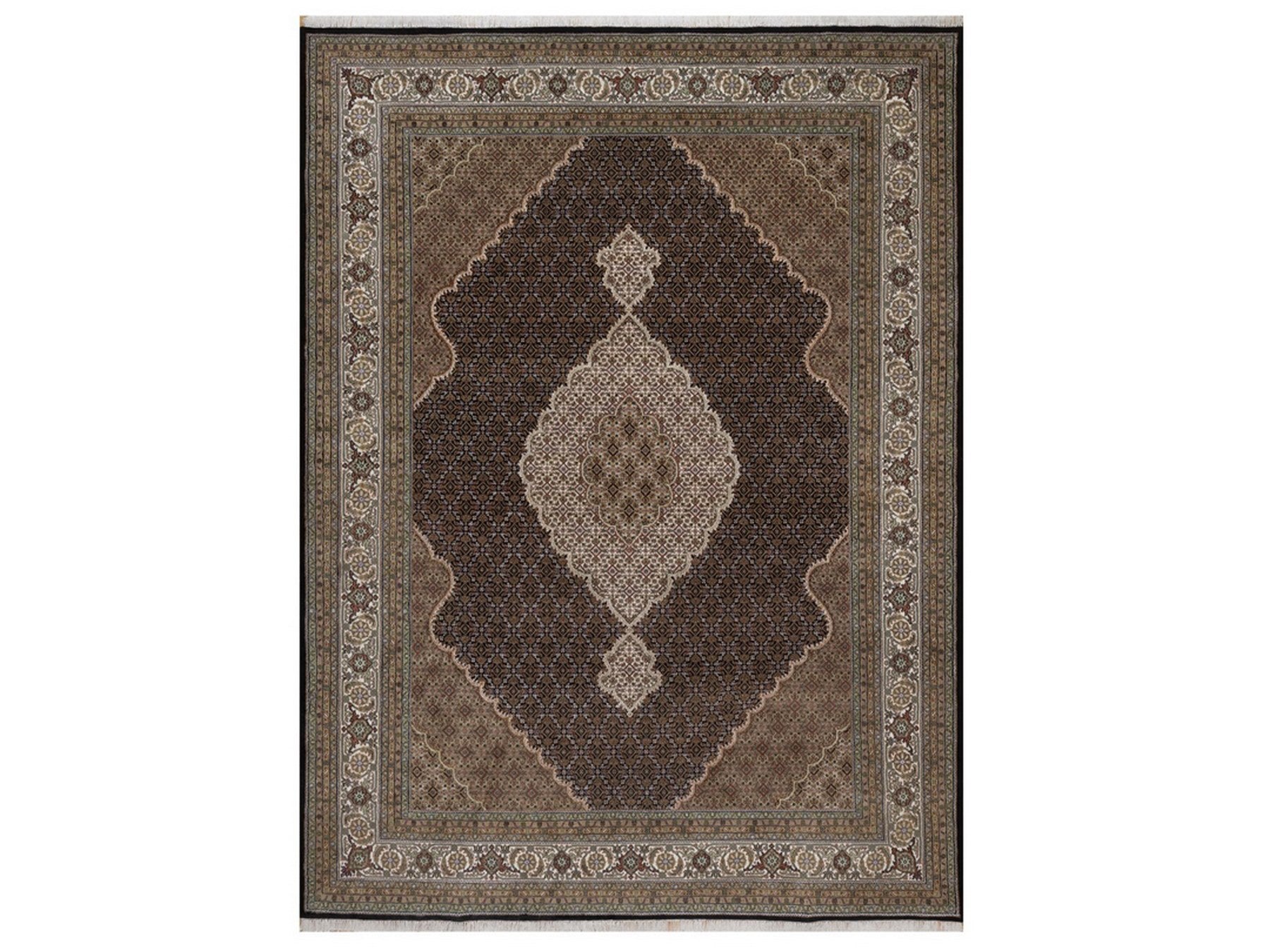 Tabriz hand-knotted wool rug in Black, 8'11" x 12'2", SKU O092699
