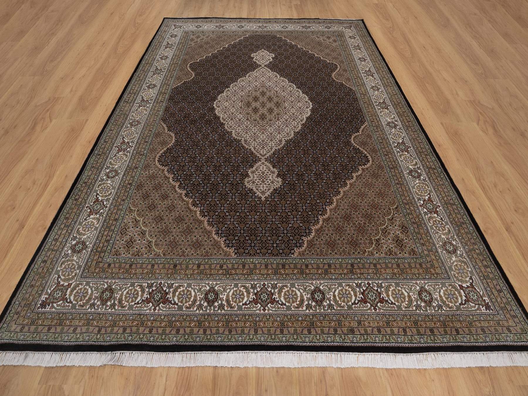 Tabriz hand-knotted wool rug in Black, 8'11" x 12'2", SKU O092699 (view 2)
