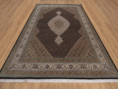 Tabriz hand-knotted wool rug in Black, 8'11" x 12'2", SKU O092699 (view 2)