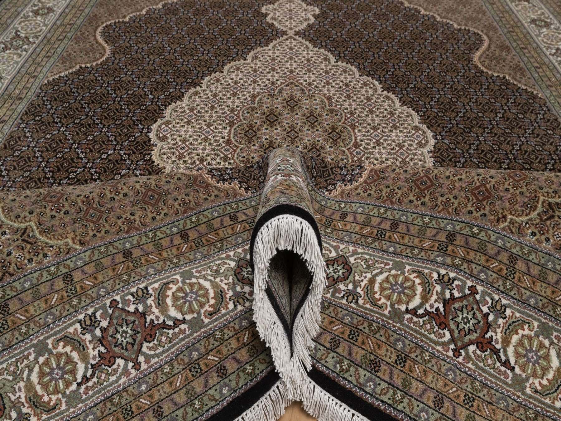 Tabriz hand-knotted wool rug in Black, 8'11" x 12'2", SKU O092699 (view 5)