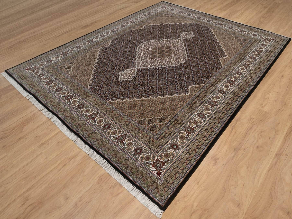 Tabriz hand-knotted wool rug in Black, 7'10" x 10', SKU O092701 (view 3)