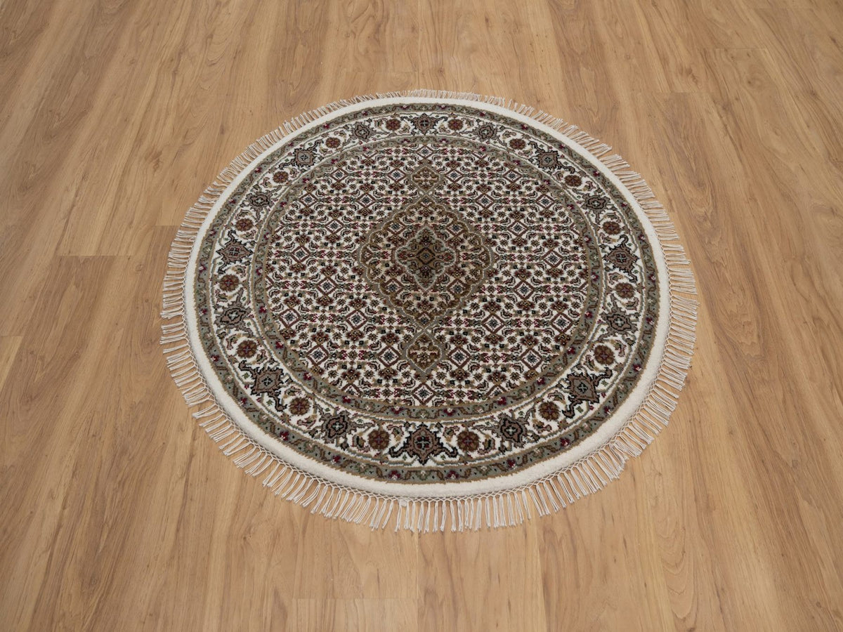 Tabriz hand-knotted wool rug in Ivory, 3'4" x 3'4", SKU O092706 (view 2)