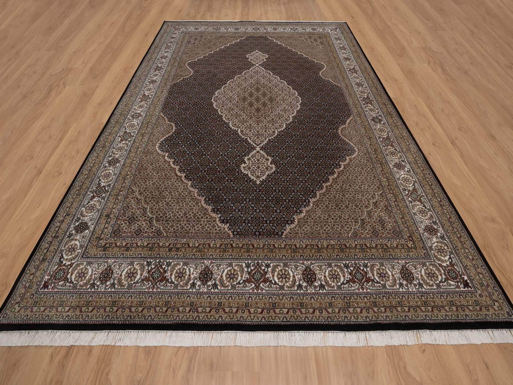 Tabriz hand-knotted wool rug in Black, 8'10" x 12'1", SKU O092711 (view 2)