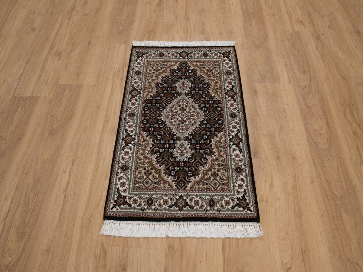 Tabriz hand-knotted wool rug in Black, 1'11" x 3'1", SKU O092715 (view 2)