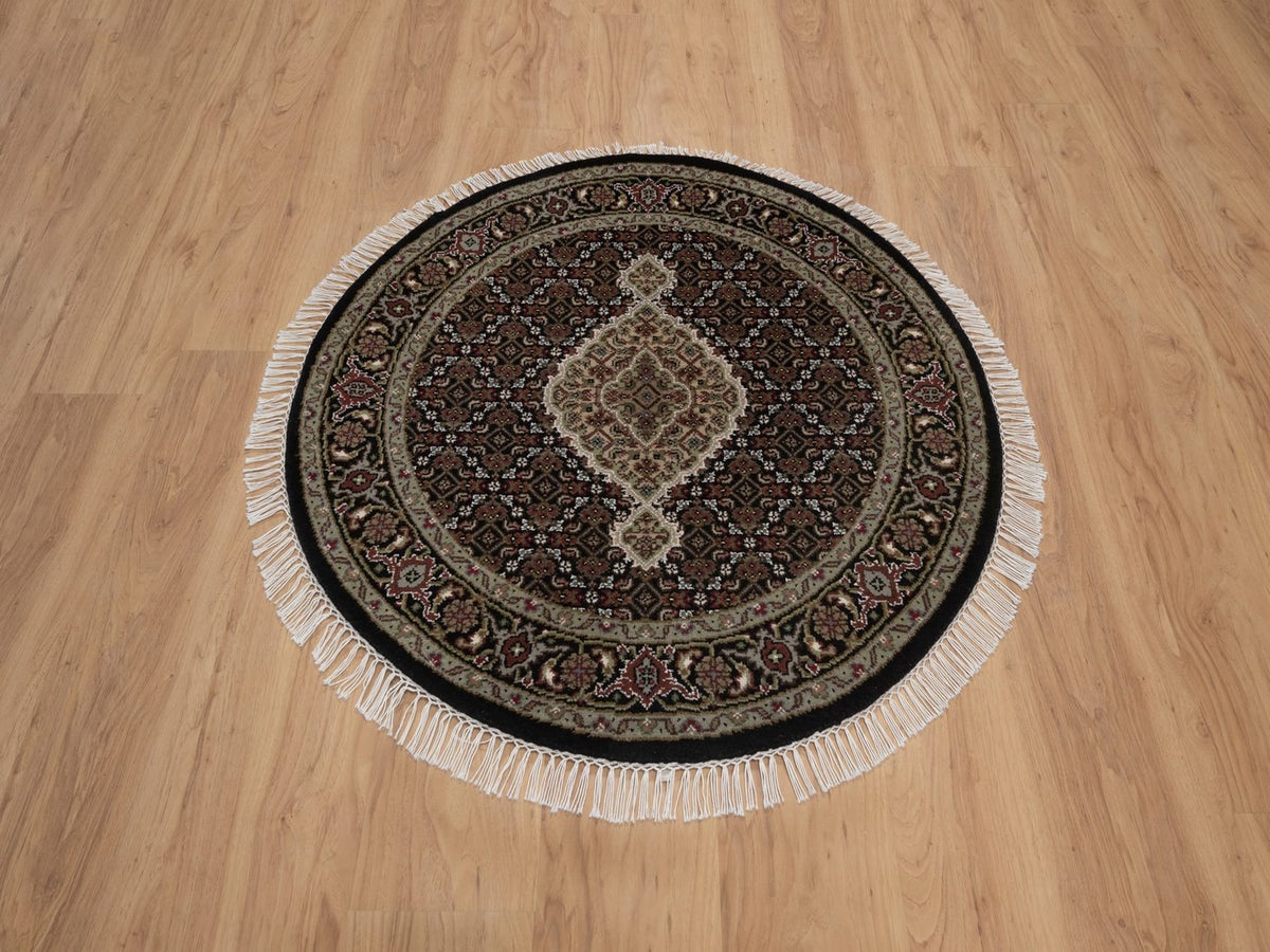 Tabriz hand-knotted wool rug in Black, 3'4" x 3'4", SKU O092719 (view 2)