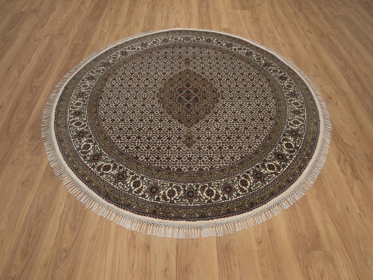 Tabriz hand-knotted wool rug in Ivory, 6' x 6', SKU O092720 (view 2)
