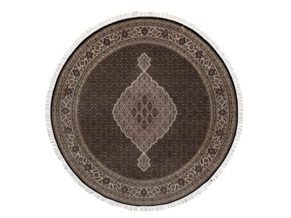 Tabriz hand-knotted wool rug in Black, 7'10" x 7'10", SKU O092721