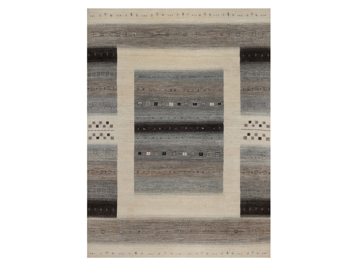 Gabbeh Modern / Contemporary hand-knotted wool rug in Ivory, 8'10" x 12', SKU O092725