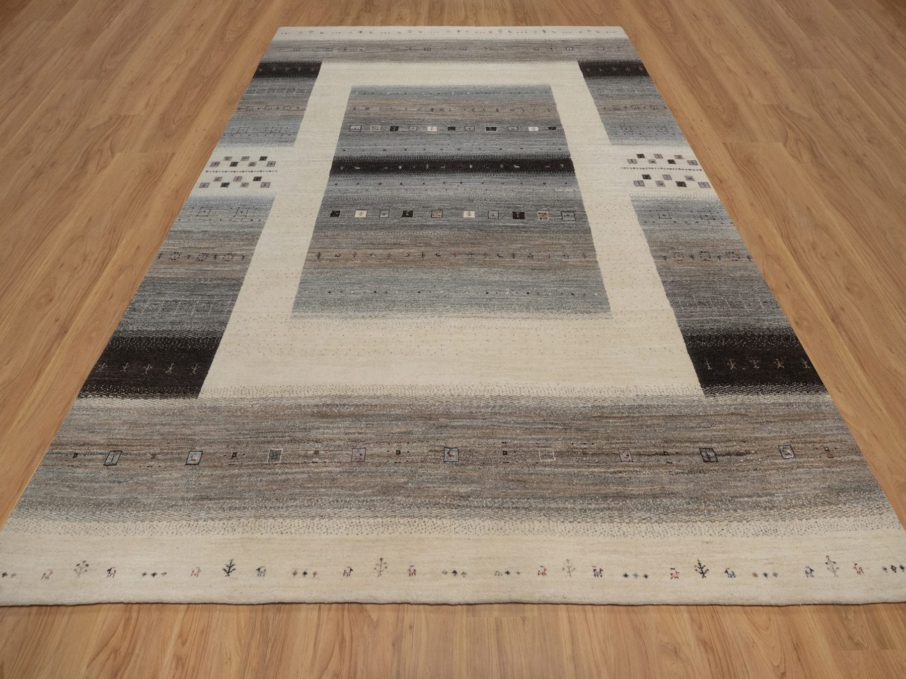 Gabbeh Modern / Contemporary hand-knotted wool rug in Ivory, 8'10" x 12', SKU O092725 (view 2)