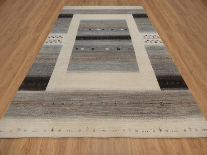 Gabbeh Modern / Contemporary hand-knotted wool rug in Ivory, 8'10" x 12', SKU O092725 (view 2)