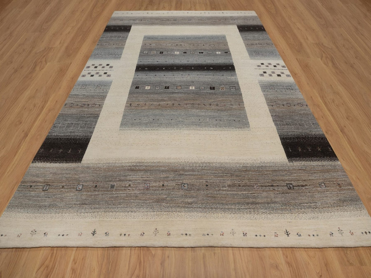 Gabbeh Modern / Contemporary hand-knotted wool rug in Ivory, 8'10" x 12', SKU O092725 (view 2)