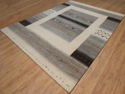 Gabbeh Modern / Contemporary hand-knotted wool rug in Ivory, 8'10" x 12', SKU O092725 (view 3)