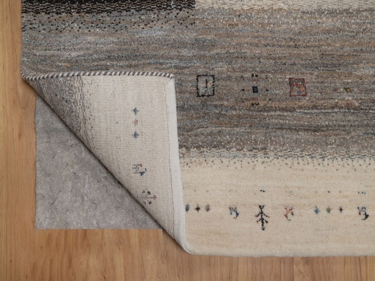 Gabbeh Modern / Contemporary hand-knotted wool rug in Ivory, 8'10" x 12', SKU O092725 (view 4)