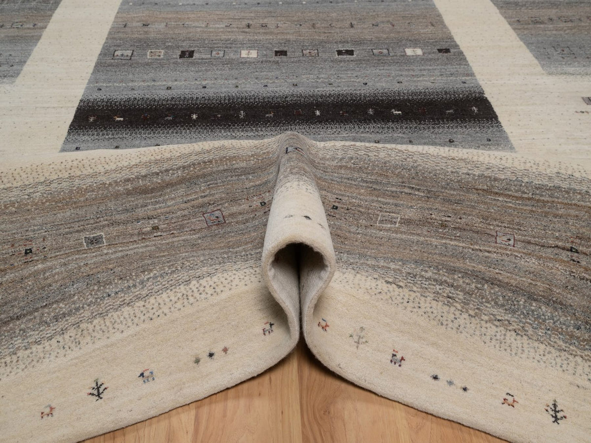 Gabbeh Modern / Contemporary hand-knotted wool rug in Ivory, 8'10" x 12', SKU O092725 (view 5)