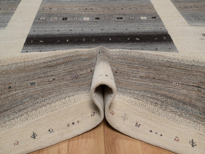 Gabbeh Modern / Contemporary hand-knotted wool rug in Ivory, 8'10" x 12', SKU O092725 (view 5)