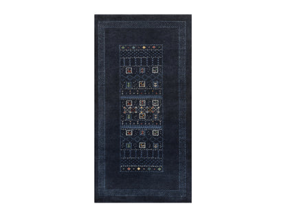 Gabbeh Modern / Contemporary hand-knotted wool runner in Blue, 2'4" x 4'7", SKU O092727