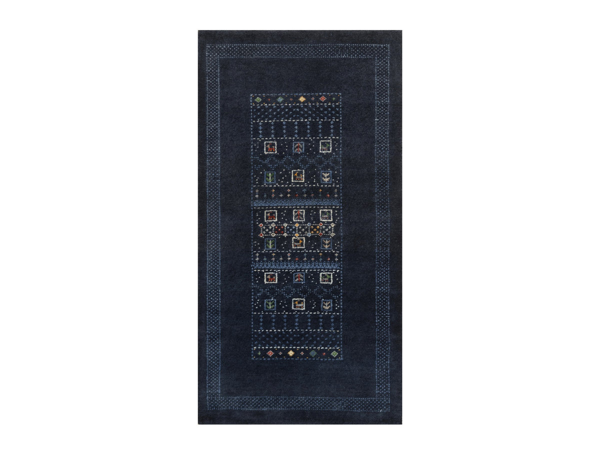 Gabbeh Modern / Contemporary hand-knotted wool runner in Blue, 2'4" x 4'7", SKU O092727