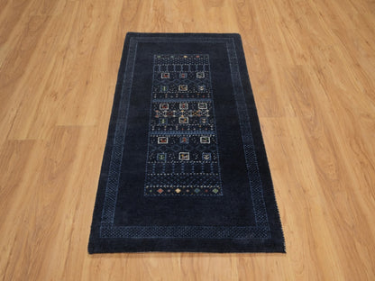 Gabbeh Modern / Contemporary hand-knotted wool runner in Blue, 2'4" x 4'7", SKU O092727 (view 2)