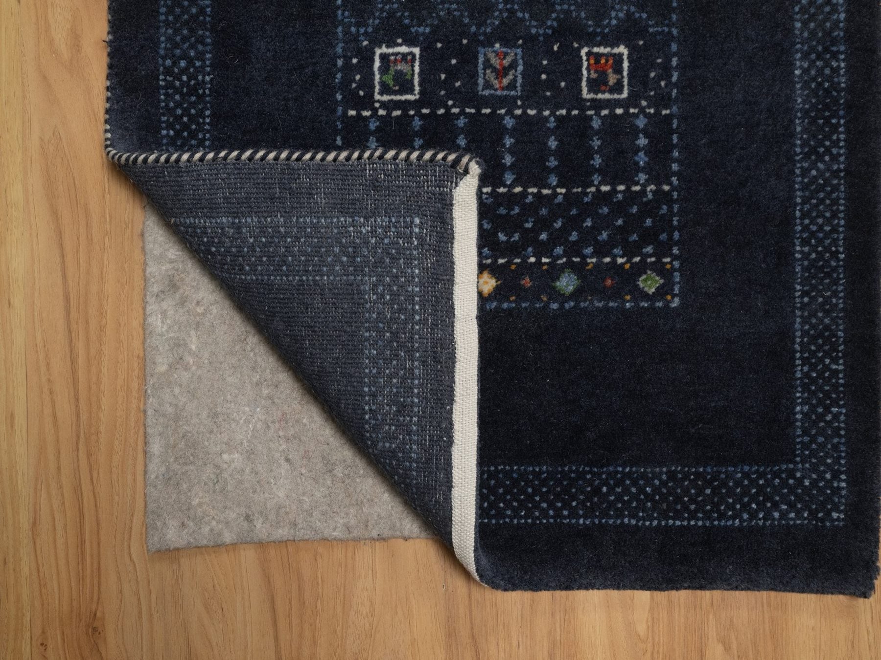 Gabbeh Modern / Contemporary hand-knotted wool runner in Blue, 2'4" x 4'7", SKU O092727 (view 3)