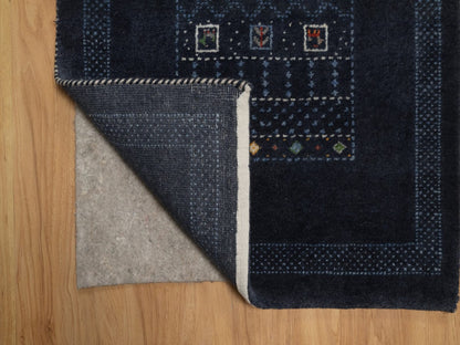 Gabbeh Modern / Contemporary hand-knotted wool runner in Blue, 2'4" x 4'7", SKU O092727 (view 3)