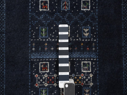 Gabbeh Modern / Contemporary hand-knotted wool runner in Blue, 2'4" x 4'7", SKU O092727 (view 4)