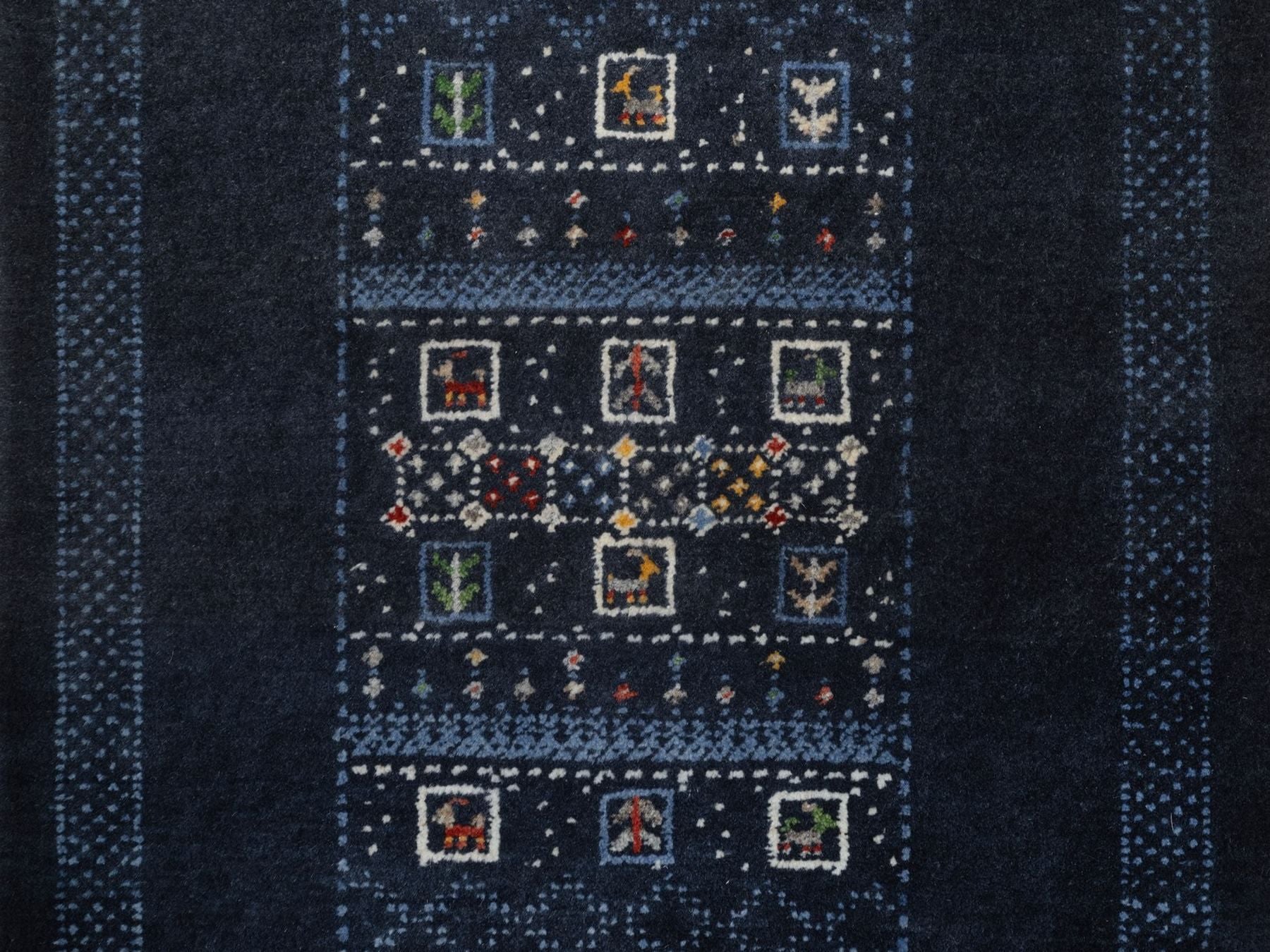 Gabbeh Modern / Contemporary hand-knotted wool runner in Blue, 2'4" x 4'7", SKU O092727 (view 5)