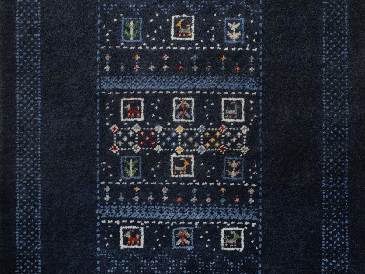 Gabbeh Modern / Contemporary hand-knotted wool runner in Blue, 2'4" x 4'7", SKU O092727 (view 5)
