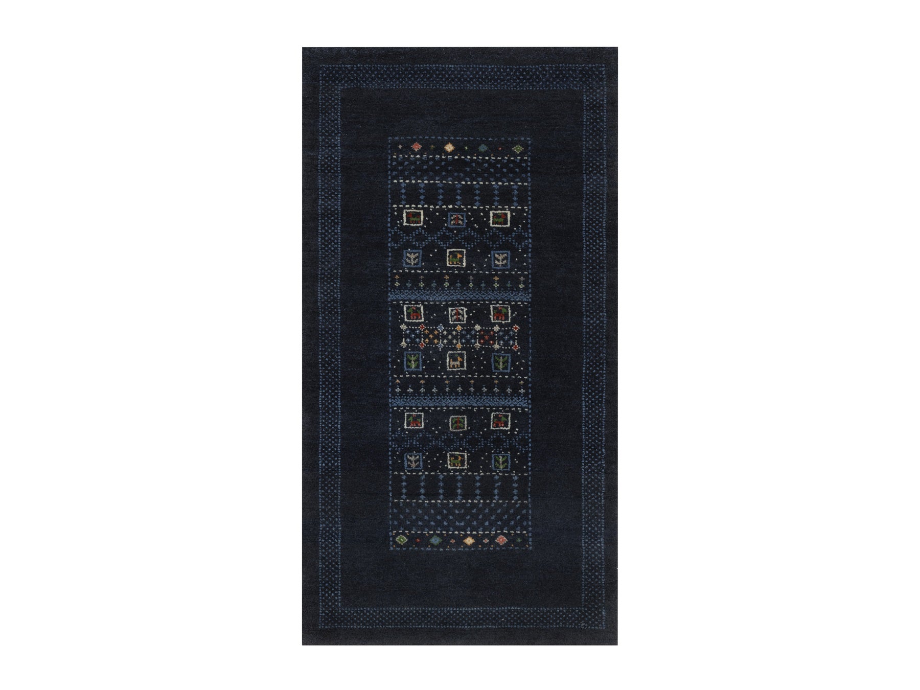 Gabbeh Modern / Contemporary hand-knotted wool rug in Blue, 2'3" x 4'4", SKU O092728