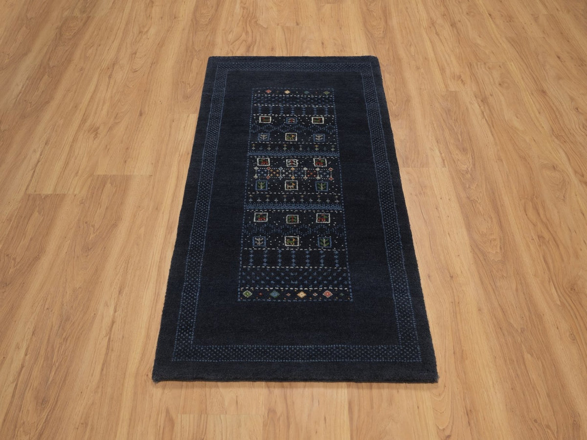 Gabbeh Modern / Contemporary hand-knotted wool rug in Blue, 2'3" x 4'4", SKU O092728 (view 2)
