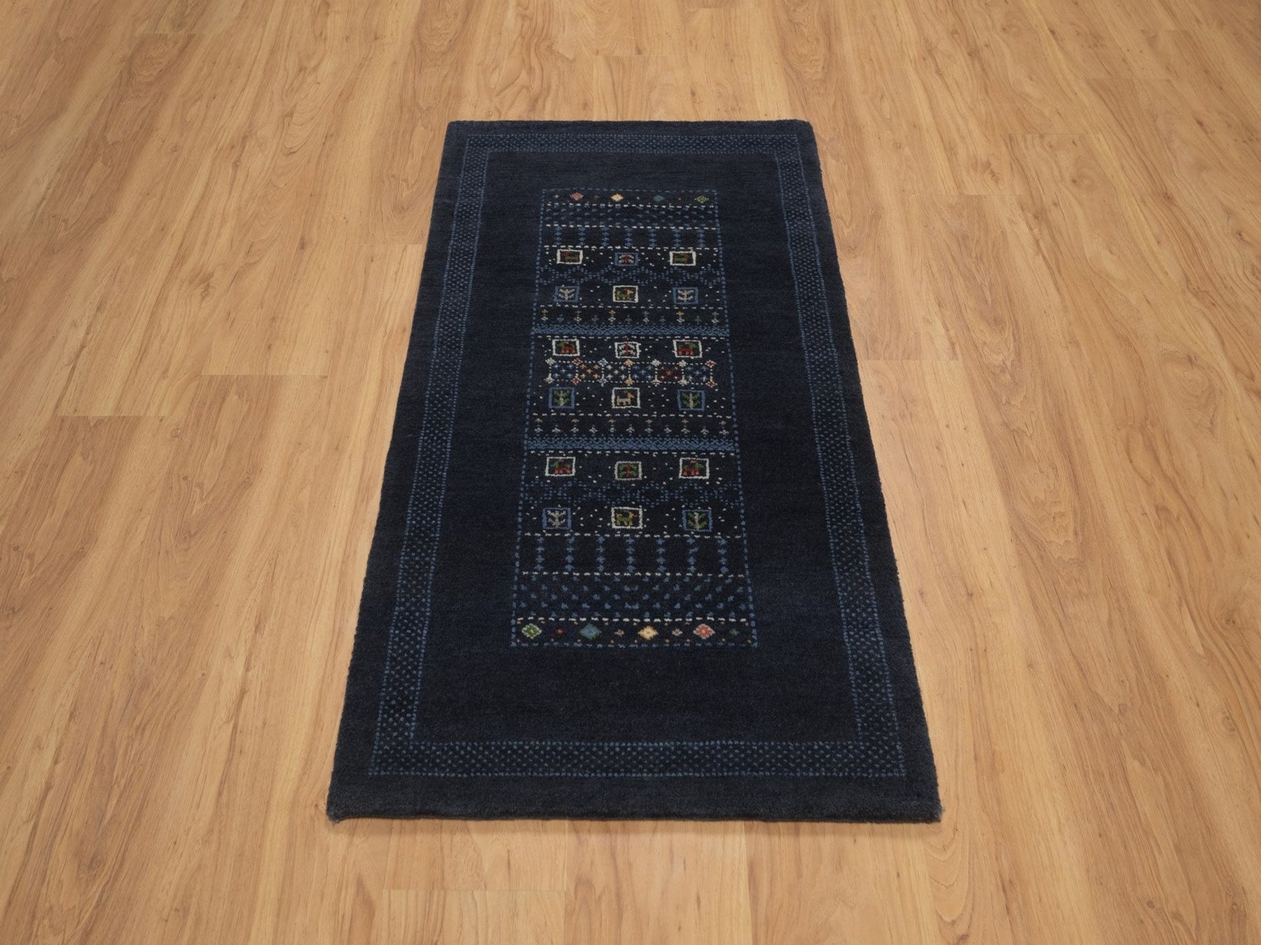 Gabbeh Modern / Contemporary hand-knotted wool rug in Blue, 2'3" x 4'4", SKU O092728 (view 2)