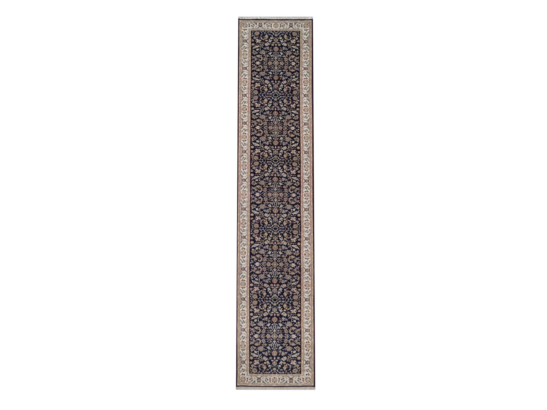 Nain hand-knotted wool/silk runner in Blue, 2'9" x 14', SKU O092740