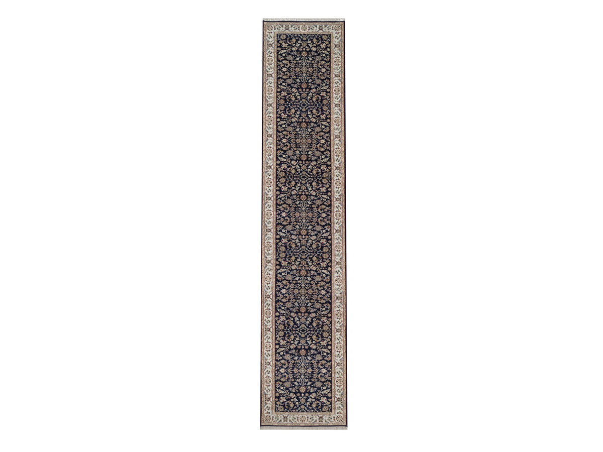 Nain hand-knotted wool/silk runner in Blue, 2'9" x 14', SKU O092740