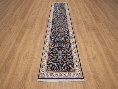 Nain hand-knotted wool/silk runner in Blue, 2'9" x 14', SKU O092740 (view 2)