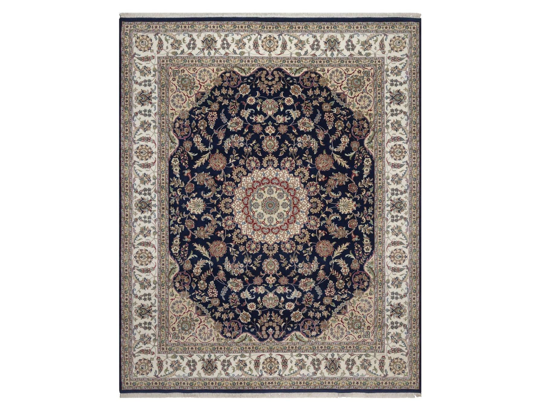 Nain hand-knotted wool/silk rug in Blue, 8' x 10', SKU O092741