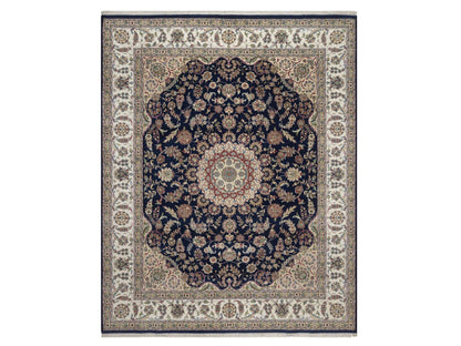 Nain hand-knotted wool/silk rug in Blue, 8' x 10', SKU O092741