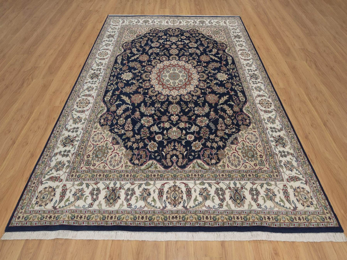 Nain hand-knotted wool/silk rug in Blue, 8' x 10', SKU O092741 (view 2)