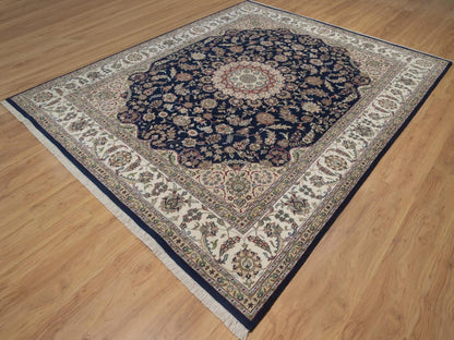 Nain hand-knotted wool/silk rug in Blue, 8' x 10', SKU O092741 (view 3)