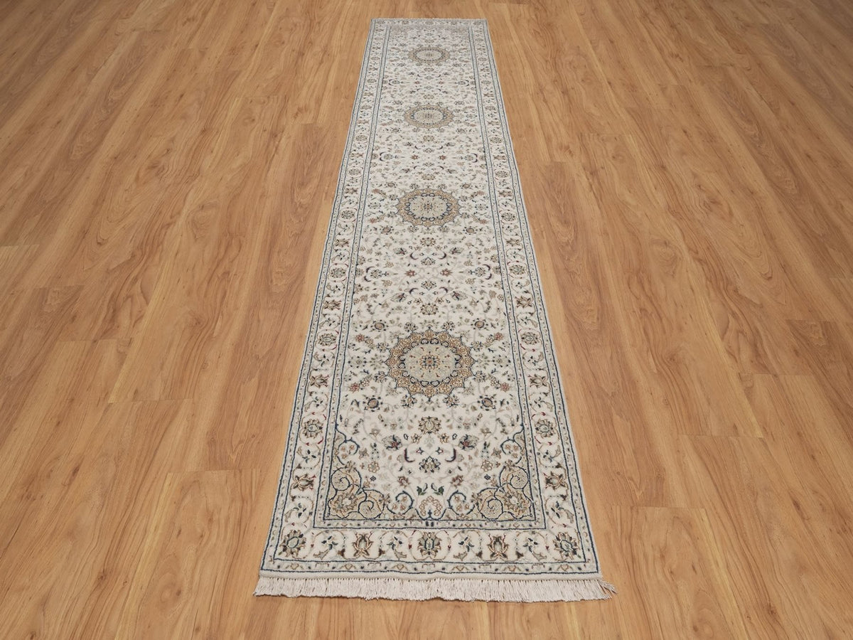 Nain hand-knotted wool/silk runner in Ivory, 2'7" x 12'2", SKU O092742 (view 2)