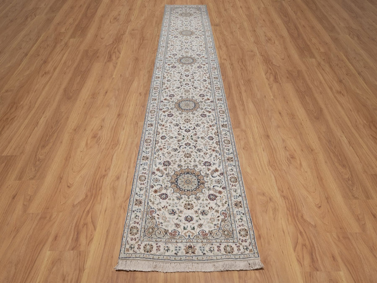 Nain hand-knotted wool/silk runner in Ivory, 2'7" x 15'11", SKU O092744 (view 2)