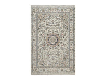Nain hand-knotted wool/silk rug in Ivory, 5'11" x 9', SKU O092745