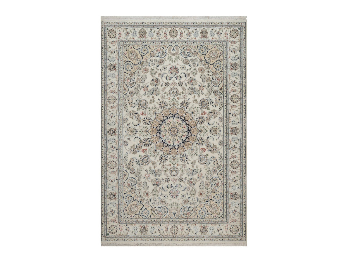Nain hand-knotted wool/silk rug in Ivory, 5'11" x 9', SKU O092745