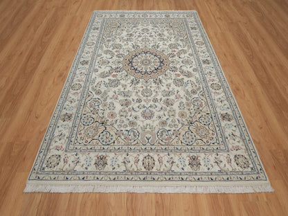 Nain hand-knotted wool/silk rug in Ivory, 5'11" x 9', SKU O092745 (view 2)