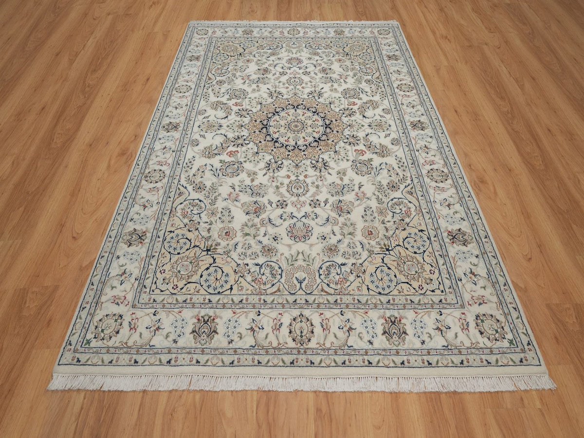Nain hand-knotted wool/silk rug in Ivory, 5'11" x 9', SKU O092745 (view 2)