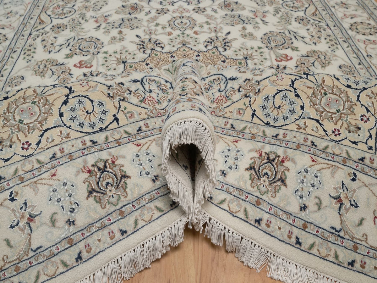 Nain hand-knotted wool/silk rug in Ivory, 5'11" x 9', SKU O092745 (view 5)