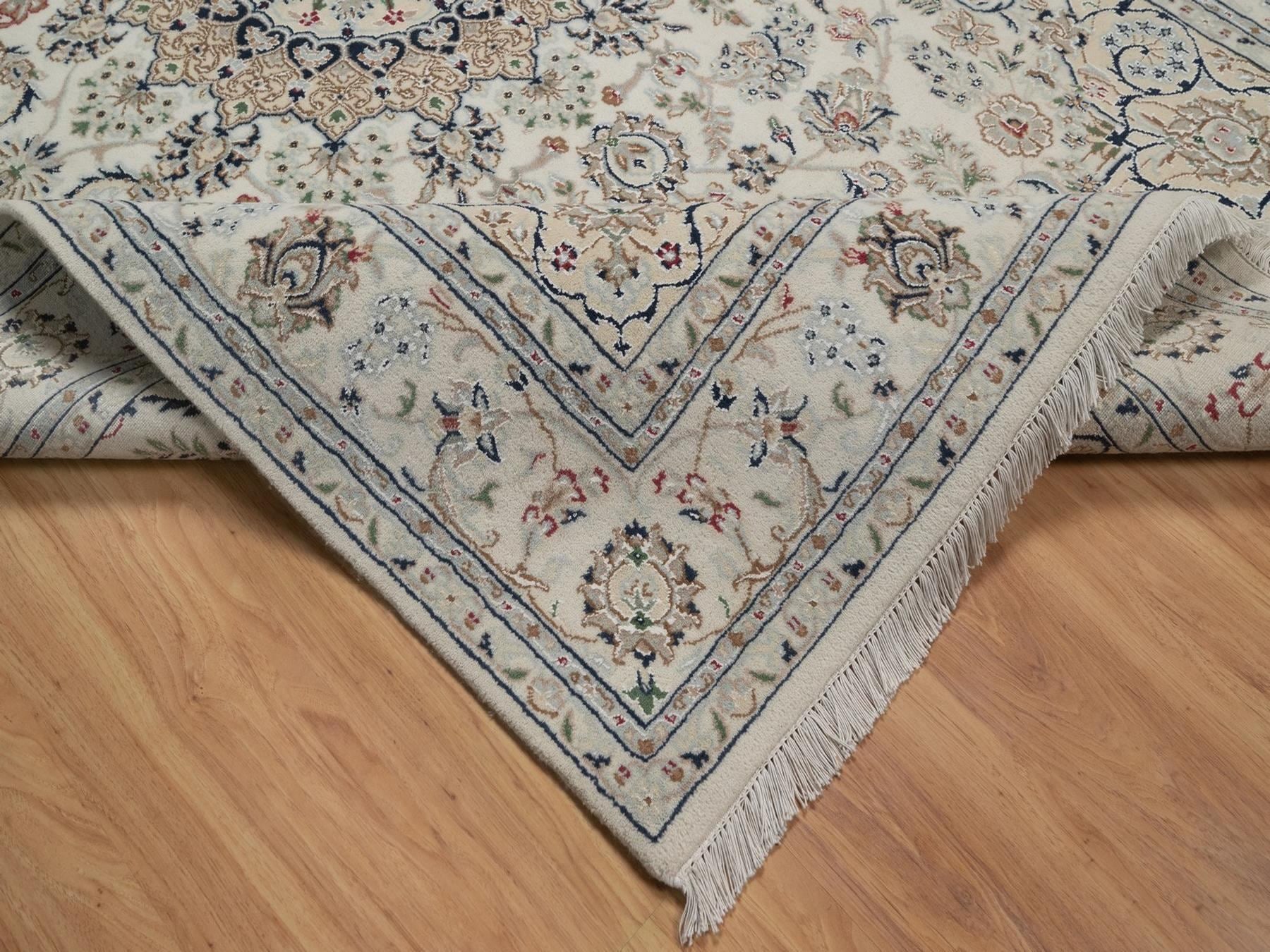 Nain hand-knotted wool/silk rug in Ivory, 5'11" x 9', SKU O092745 (view 6)