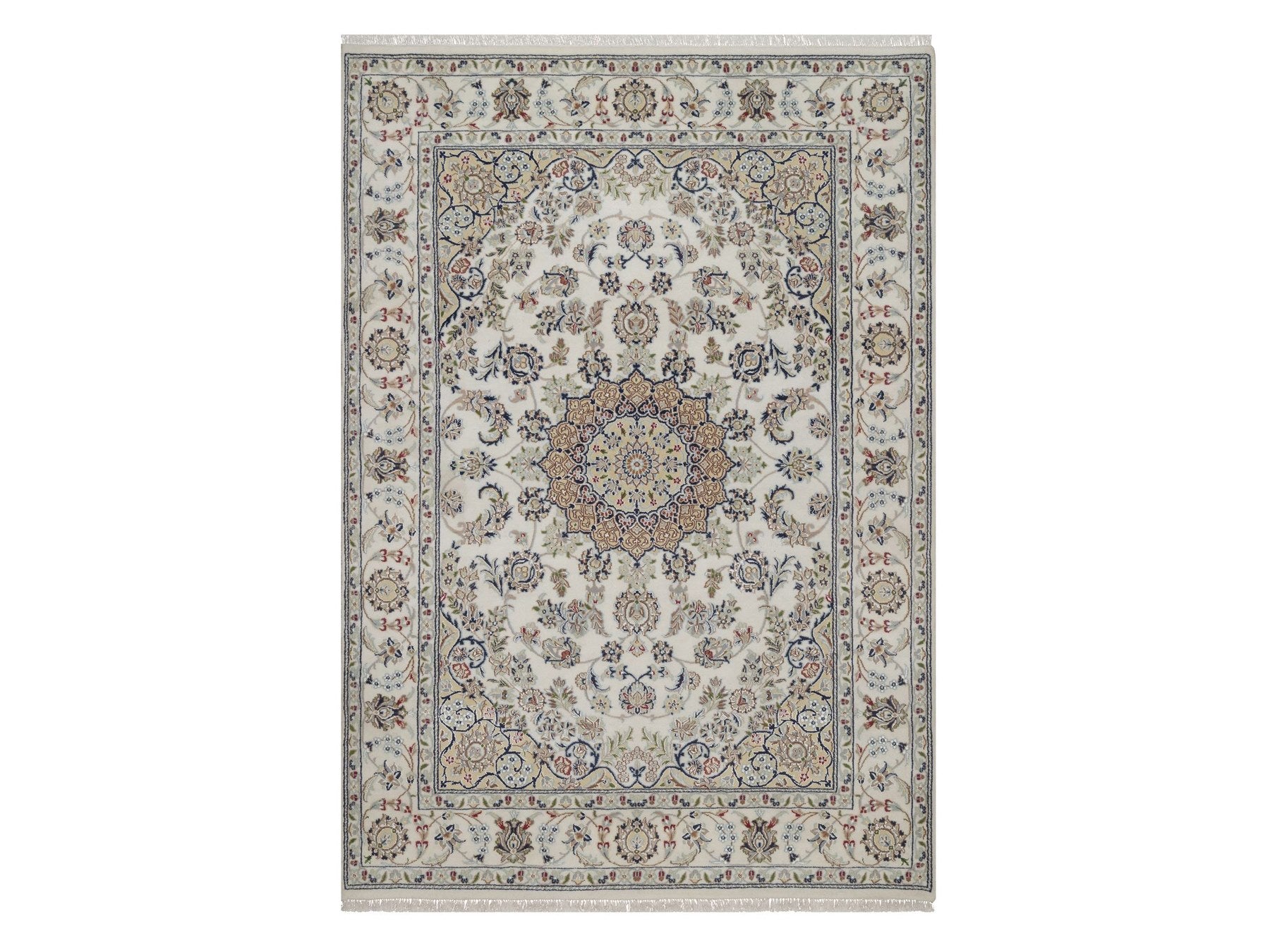 Nain hand-knotted wool/silk rug in Ivory, 5'6" x 8', SKU O092747