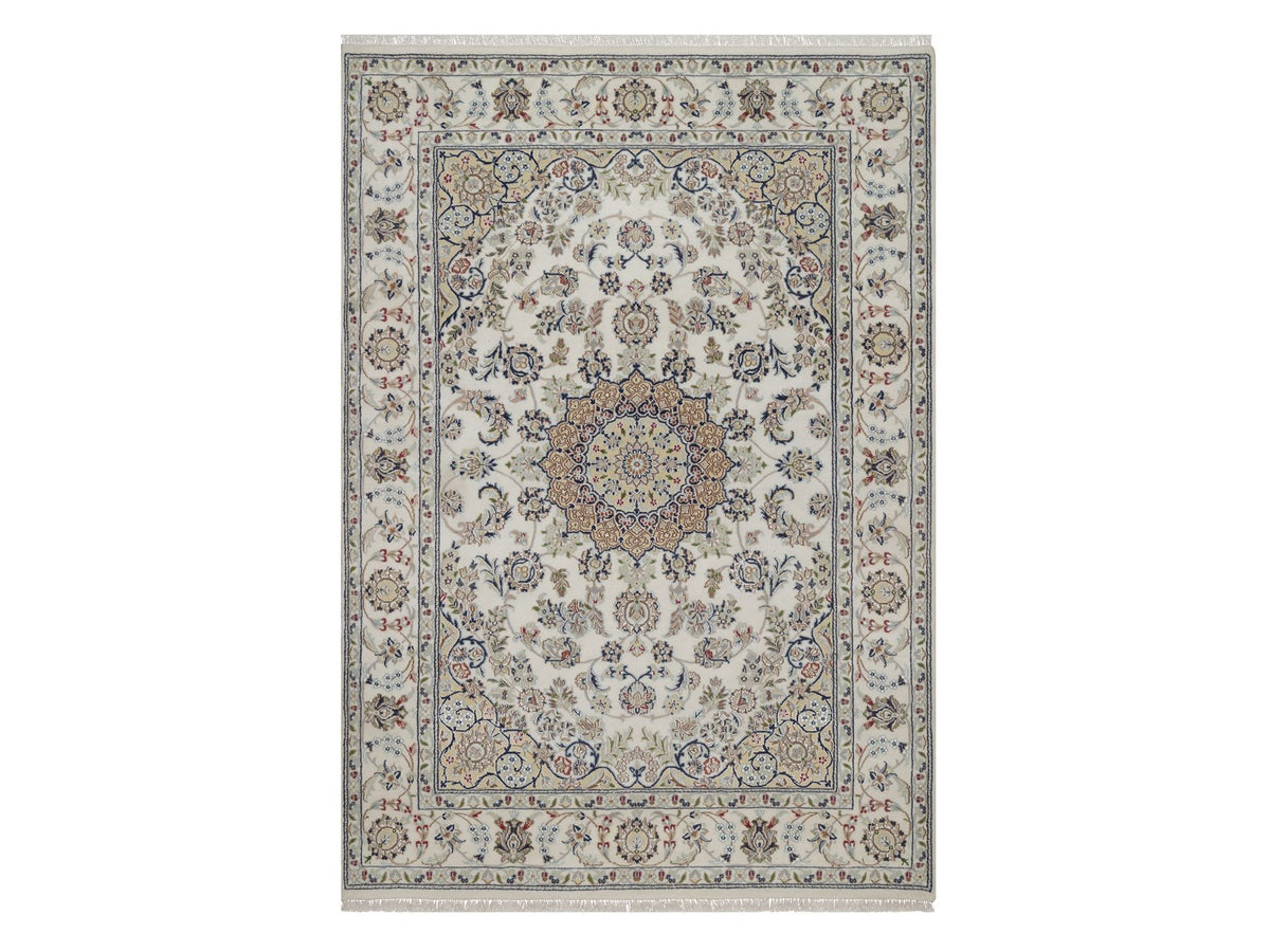 Nain hand-knotted wool/silk rug in Ivory, 5'6" x 8', SKU O092747