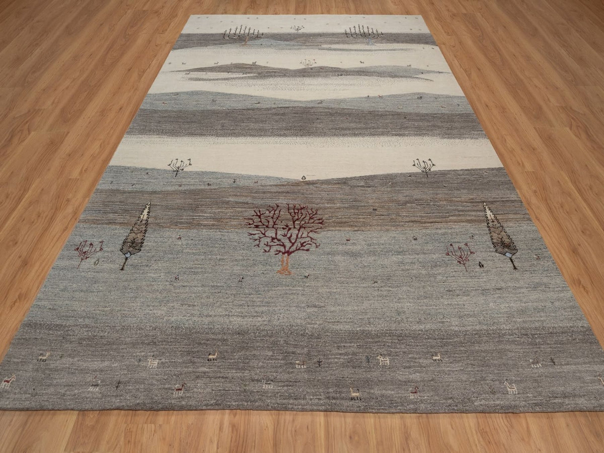 Gabbeh Modern / Contemporary hand-knotted wool rug in Gray, 8'8" x 11'10", SKU O092748 (view 2)