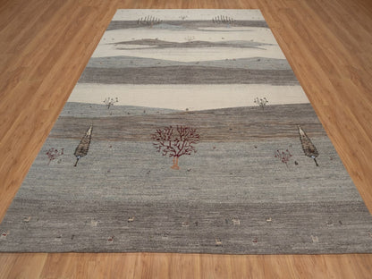 Gabbeh Modern / Contemporary hand-knotted wool rug in Gray, 8'8" x 11'10", SKU O092748 (view 2)