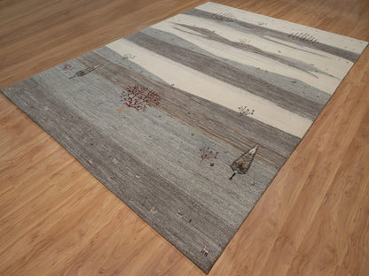 Gabbeh Modern / Contemporary hand-knotted wool rug in Gray, 8'8" x 11'10", SKU O092748 (view 3)
